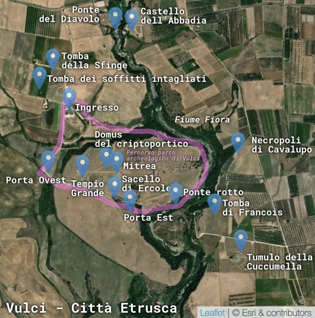 Mappa dei Luoghi a Vulci - città Etrusca